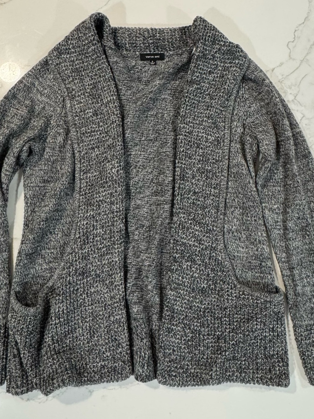 Verve Ami Gray Open-Front Knit Cardigan